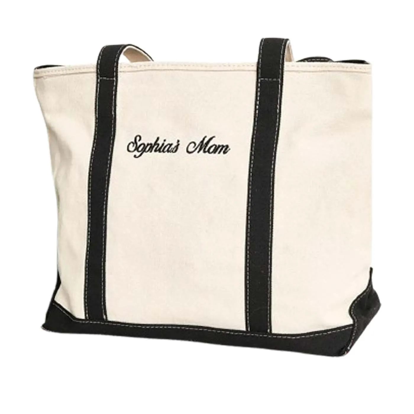 Personalized Embroidered Canvas Boat Bag, Custom Name Tote Bag Mom Reusable Grocery Shopping Bags Large Capacity Canvas Handbag for School, Daily Storage, Women Gifts
