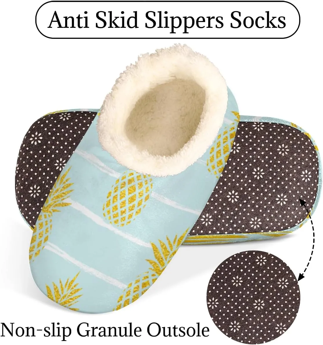 Pineapple Stripe Women's Slippers, Fruit Soft Cozy Plush Lined House Slipper Shoes Indoor Non-Slip Slippers for Women Girls Boys Teenager