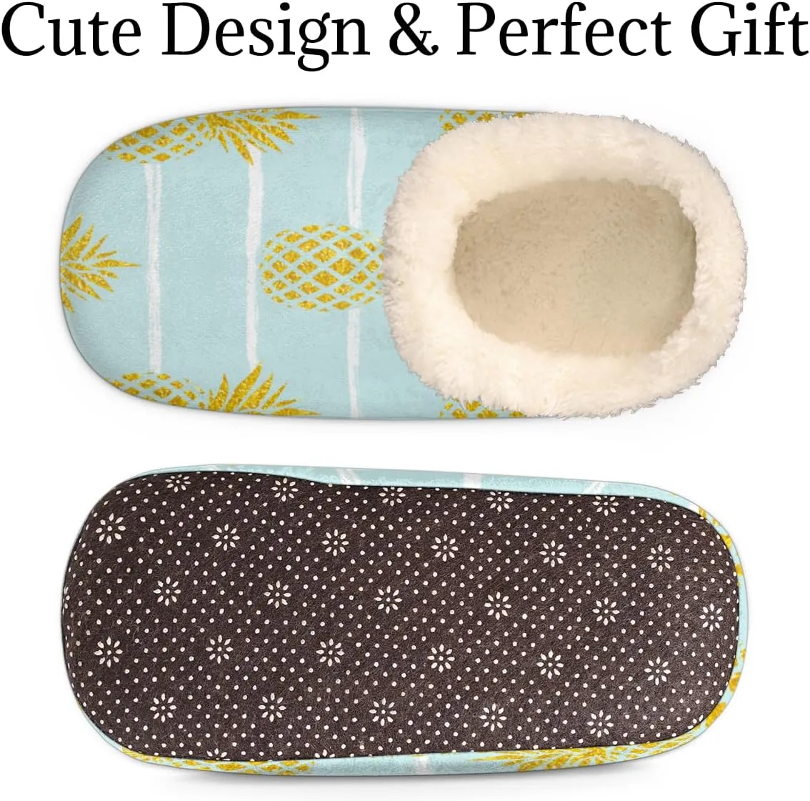 Pineapple Stripe Women's Slippers, Fruit Soft Cozy Plush Lined House Slipper Shoes Indoor Non-Slip Slippers for Women Girls Boys Teenager