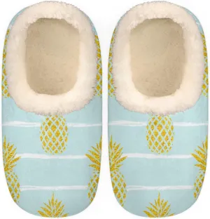 Pineapple Stripe Women's Slippers, Fruit Soft Cozy Plush Lined House Slipper Shoes Indoor Non-Slip Slippers for Women Girls Boys Teenager