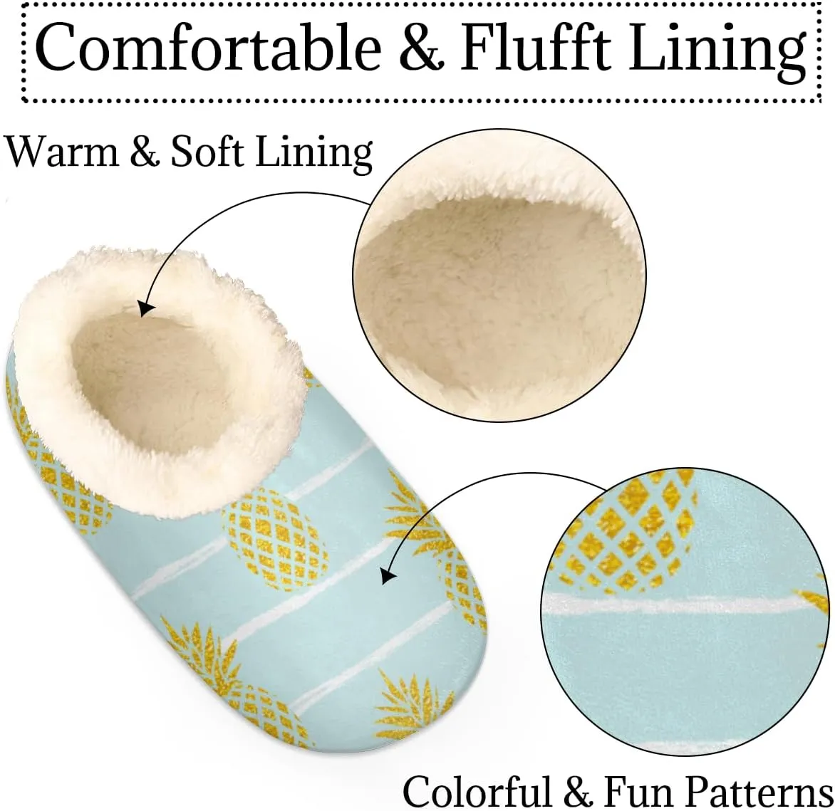 Pineapple Stripe Women's Slippers, Fruit Soft Cozy Plush Lined House Slipper Shoes Indoor Non-Slip Slippers for Women Girls Boys Teenager