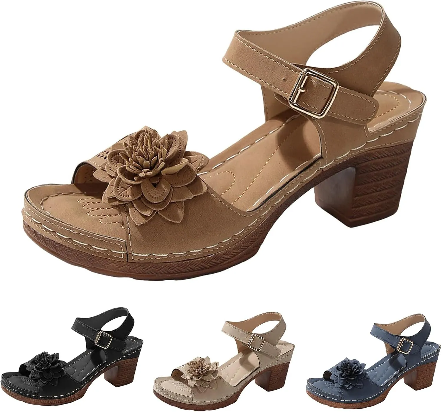 Platform Heels for Women Block Chunky Wedges High Heel Sandals Ankle Strap Open Toe Slip-on Sandals Casual Summer Beach Pumps