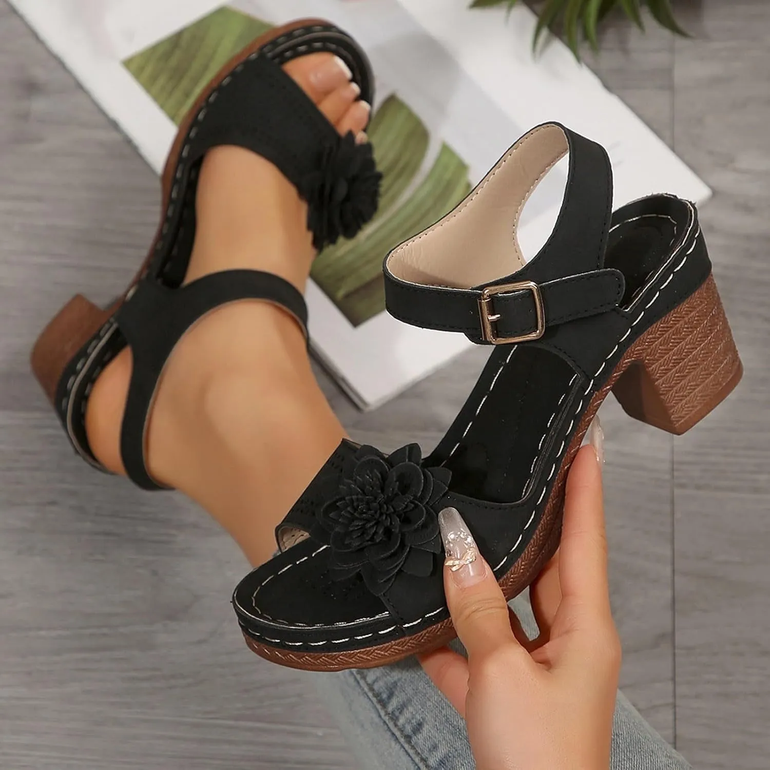 Platform Heels for Women Block Chunky Wedges High Heel Sandals Ankle Strap Open Toe Slip-on Sandals Casual Summer Beach Pumps