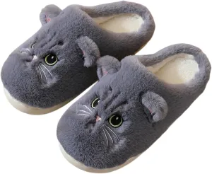 Plush animal slippers, soft and comfortable slippers, women's home slippers, bedroom cat girl plush slippers