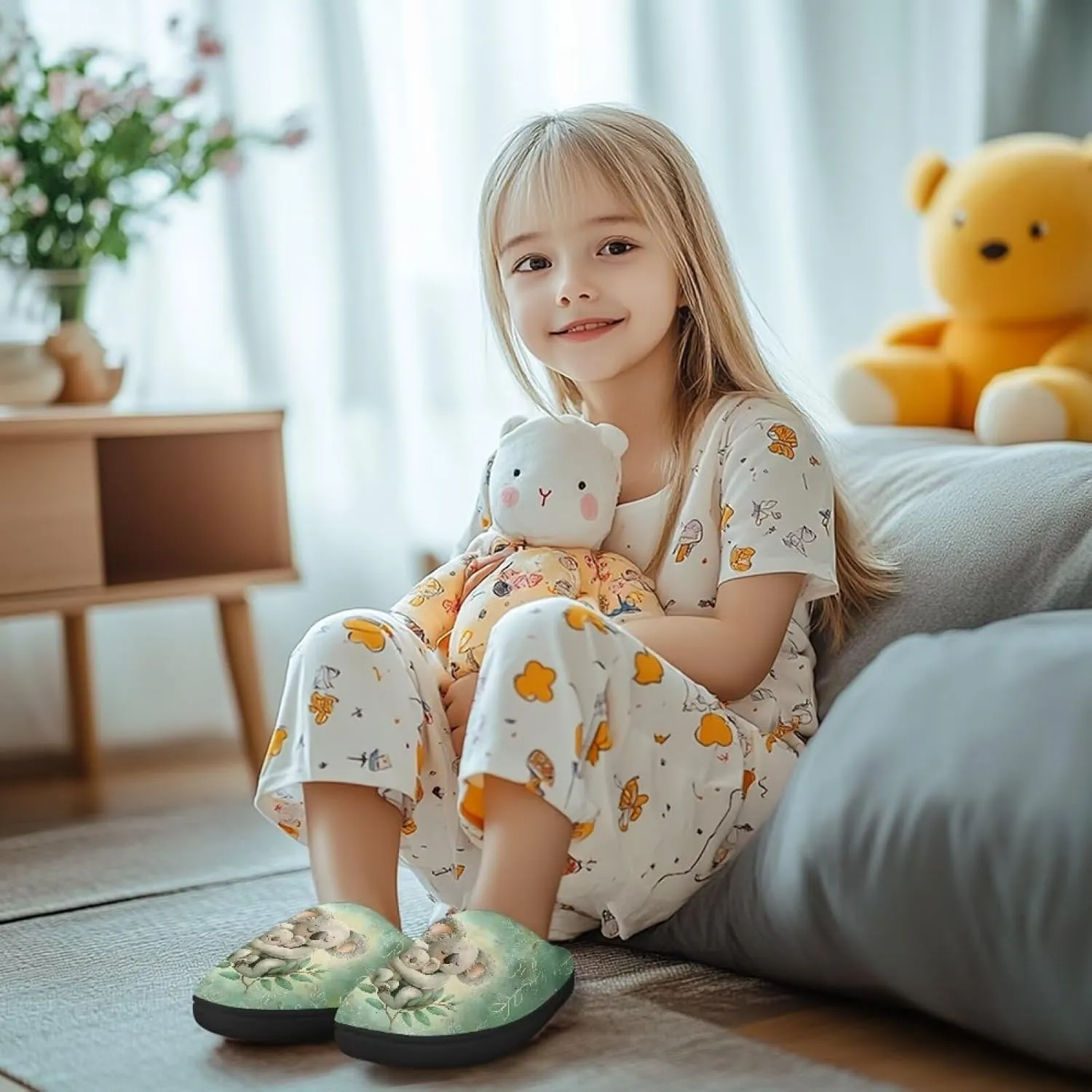 Plush Slippers for Kids Anti-slip Plush Slippers Warm House Slippers Cozy Bedroom Slippers House Shoes