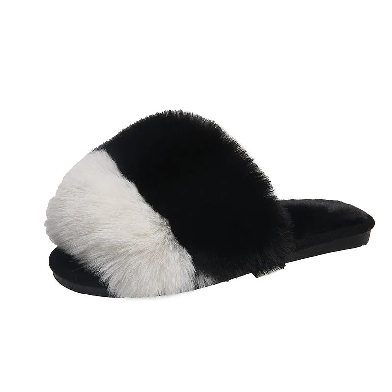 Plush Slippers For Women's Outdoor Flat Bottom Fashion Girls Furry Slipper