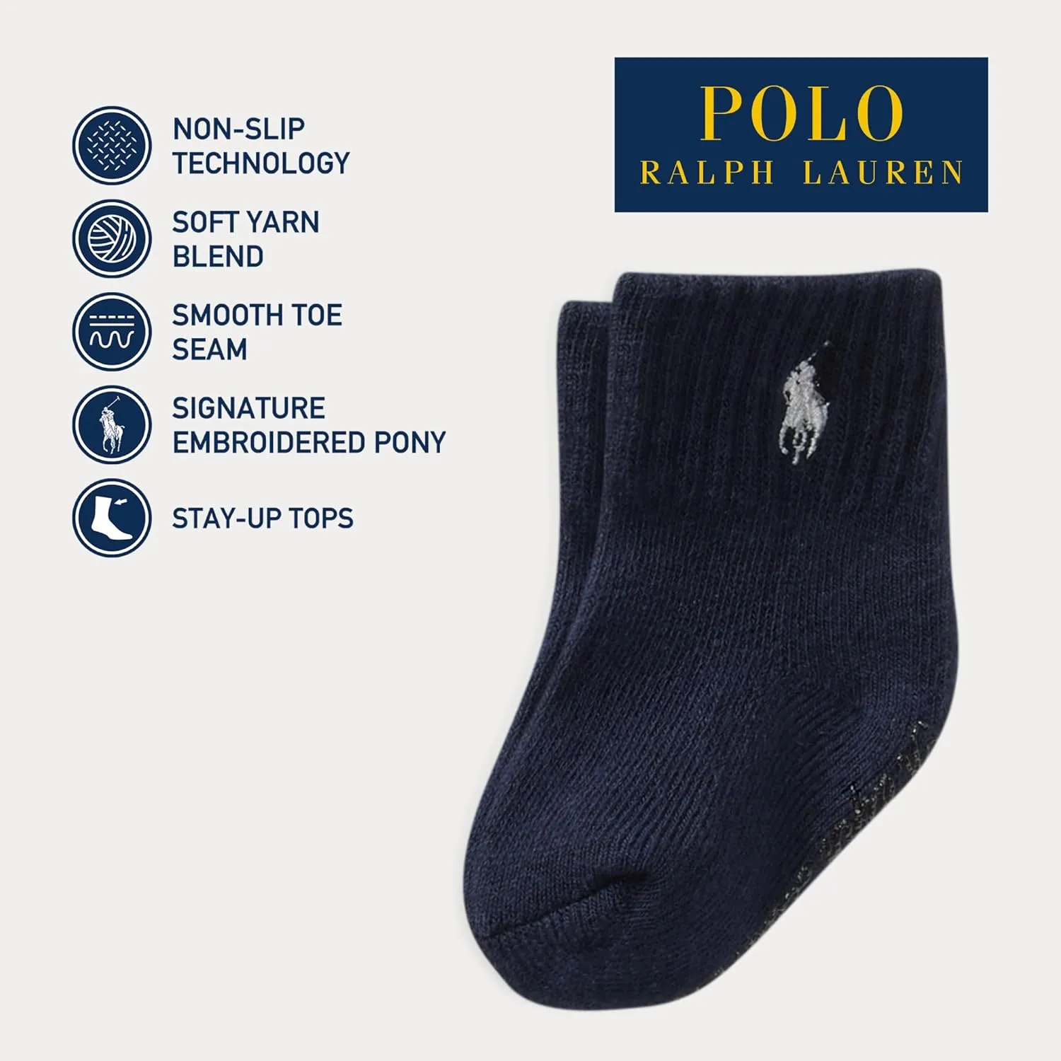 Polo Ralph Lauren Baby Classic Sport Ankle Socks-6 Pair Pack-Soft Stretchy Yarn & Stay Up Top