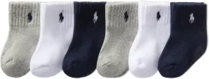 Polo Ralph Lauren Baby Classic Sport Ankle Socks-6 Pair Pack-Soft Stretchy Yarn & Stay Up Top