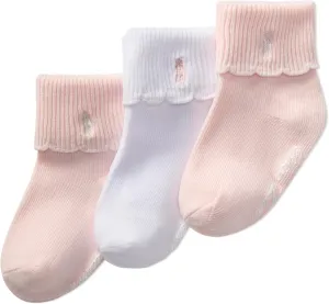 POLO RALPH LAUREN Baby Girls Scalloped Edge Turn Cuff Ankle Socks 3 Pair Pack Soft Sustainable Cotton