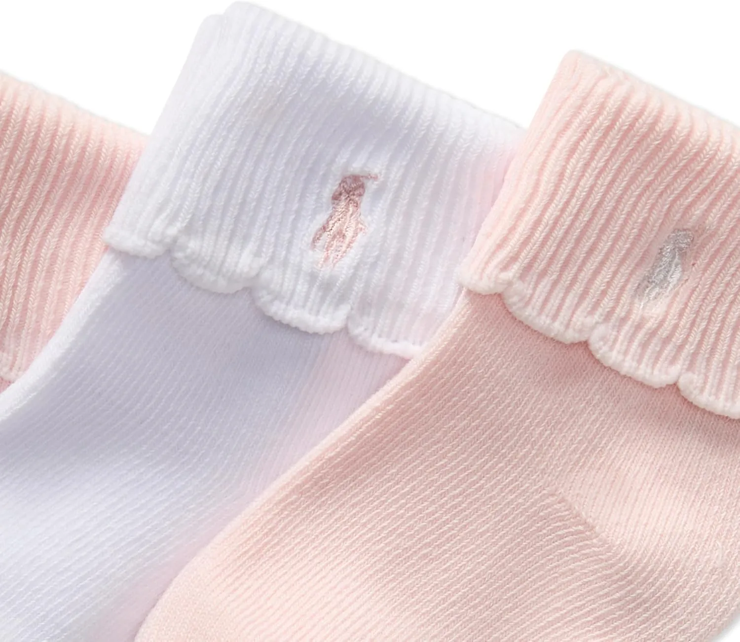 POLO RALPH LAUREN Baby Girls Scalloped Edge Turn Cuff Ankle Socks 3 Pair Pack Soft Sustainable Cotton