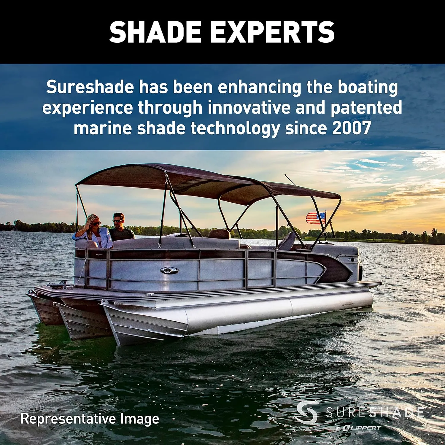 Power Bimini Electric Shade System for Pontoon Boats, 92-102" Wide, 20V Rechargeable Battery Powered or 12V Hardwired, 10' Fade-Resistant Fabric, Anodized Frame