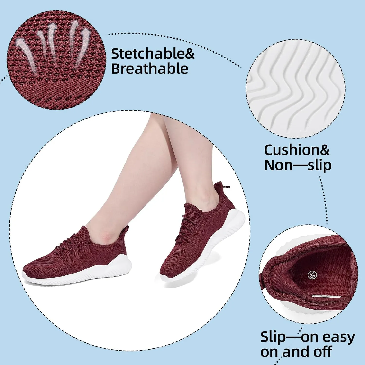 PPQ Womens Slip On Walking Shoes，Memory Foam Lightweight Comfort Casual Workout Shoes,Yoga Or Tennis Or Running Sneakers