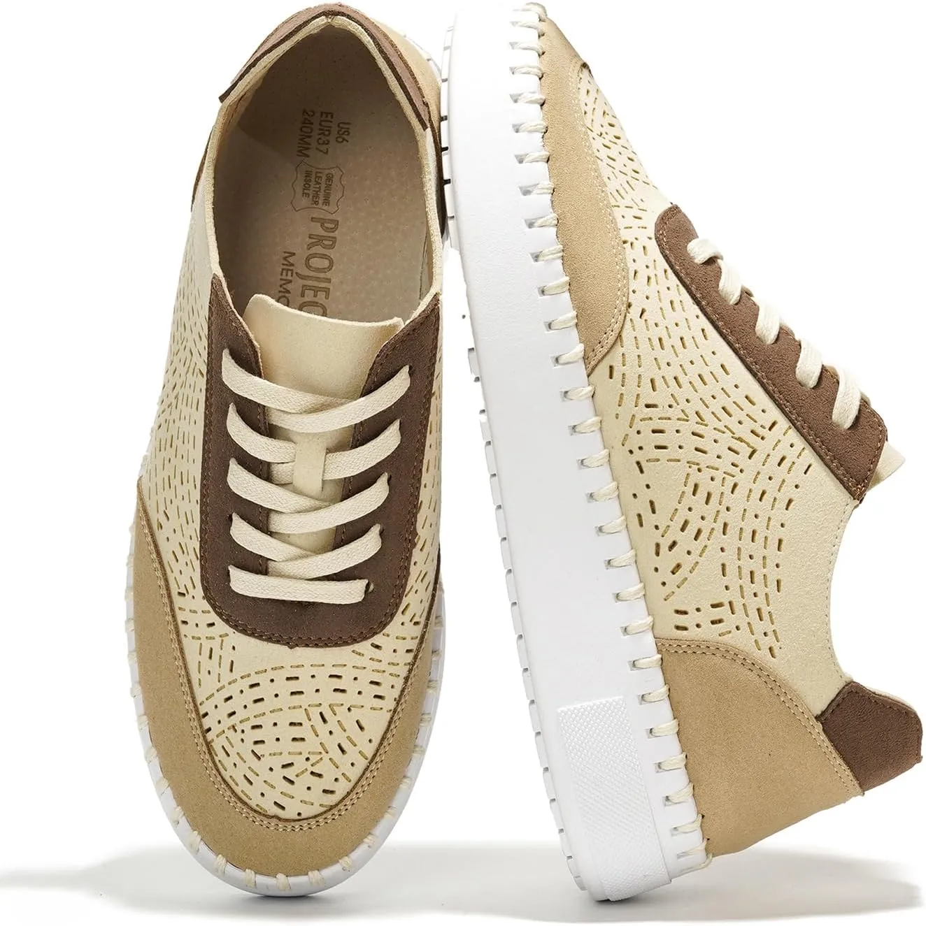 Project Cloud Women's Shoes - Leather Insole Platform Sneakers & Loafers w/Memory Foam, Flexible Sockless Wear - Women's Footwear (Azalea, Tan, 11)
