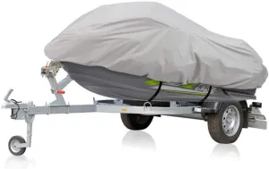 Pyle Waterproof Heavy Duty Jet ski Cover - 139’’ - 145’’ Inch Resistant Watercraft Storage Cover with Adjustable Strap & Elastic Cord for Tight Custom Fit - Marine Grade Protection PCVJS14 , Gray