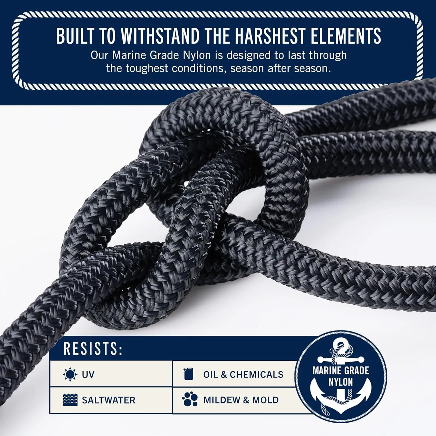RainierSupplyCo Boat Anchor Rope - Double Braided Marine Rope Anchor Line - 100/150 / 200/300 ft Nylon Boating Line with 316 Stainless Steel Thimble and Heavy Duty Marine Grade Snap Hook