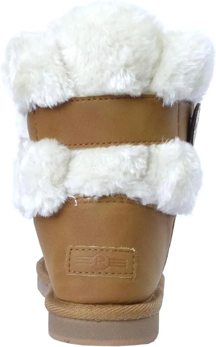 REDVOLUTION Kids Boots Toddler Girls Cute 2 Buttons || Rhinestone Faux Fur Suede Knitting Shoe