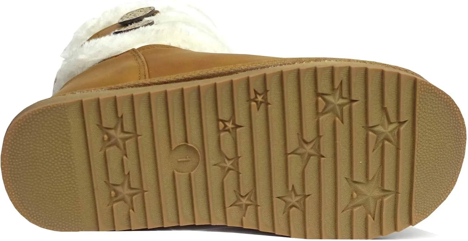 REDVOLUTION Kids Boots Toddler Girls Cute 2 Buttons || Rhinestone Faux Fur Suede Knitting Shoe