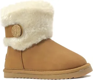 REDVOLUTION Kids Boots Toddler Girls Cute 2 Buttons || Rhinestone Faux Fur Suede Knitting Shoe