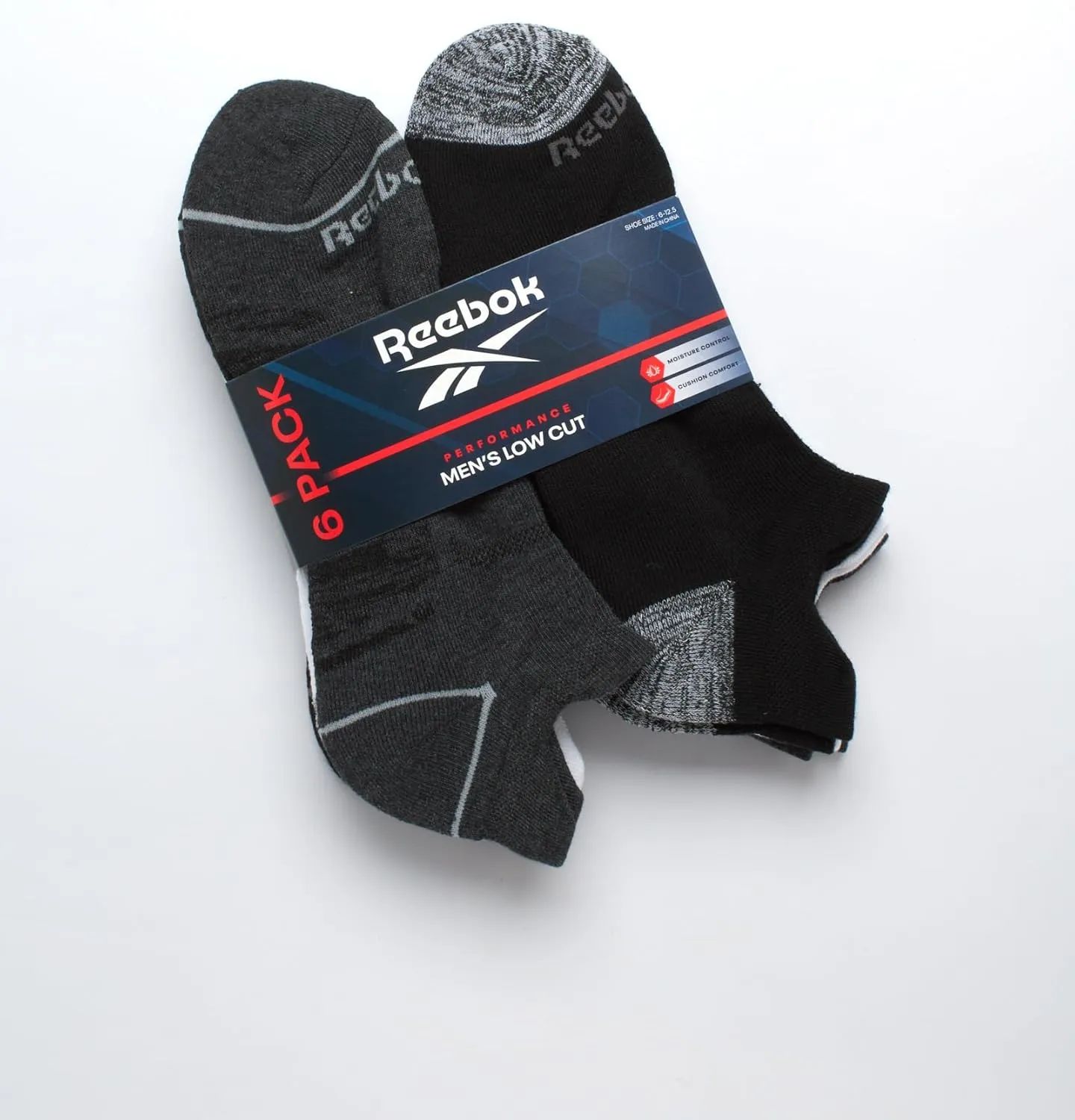 Reebok Men's Low Cut Tab Socks - 6 Pack Soft Comfort Anti-Blister Thick Ankle Athletic No Show (6-12.5)