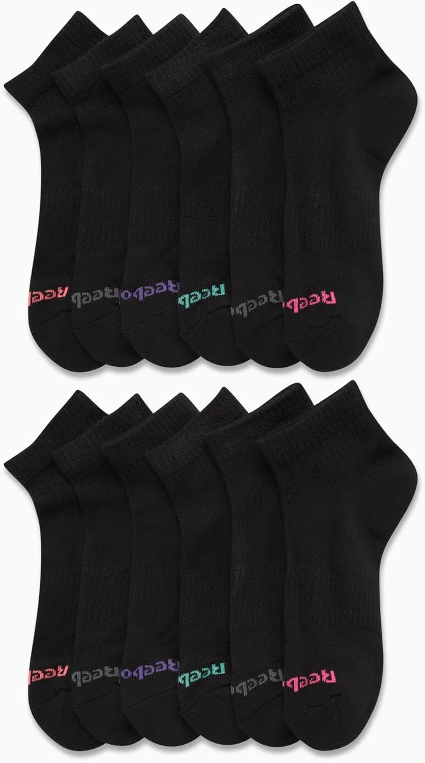 Reebok Women's Quarter Crew Socks - 12 Pack Performance Cushion Comfort Crew Socks - Athletic Socks for Women (4-10)