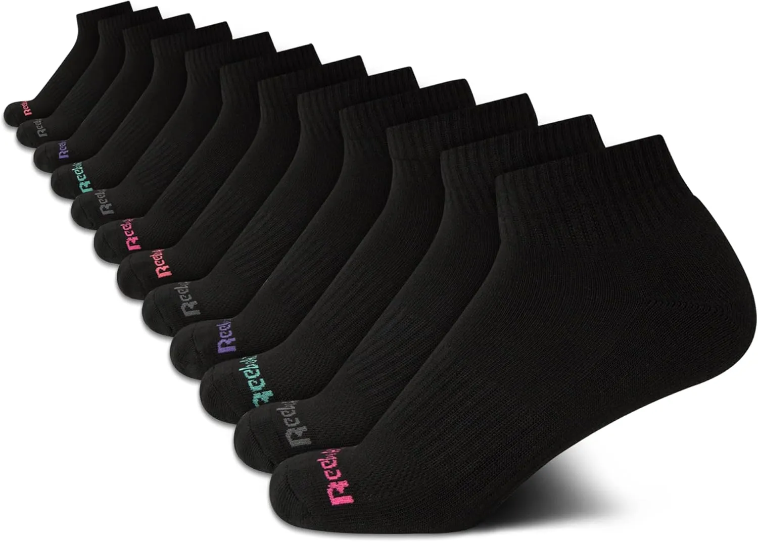 Reebok Women's Quarter Crew Socks - 12 Pack Performance Cushion Comfort Crew Socks - Athletic Socks for Women (4-10)