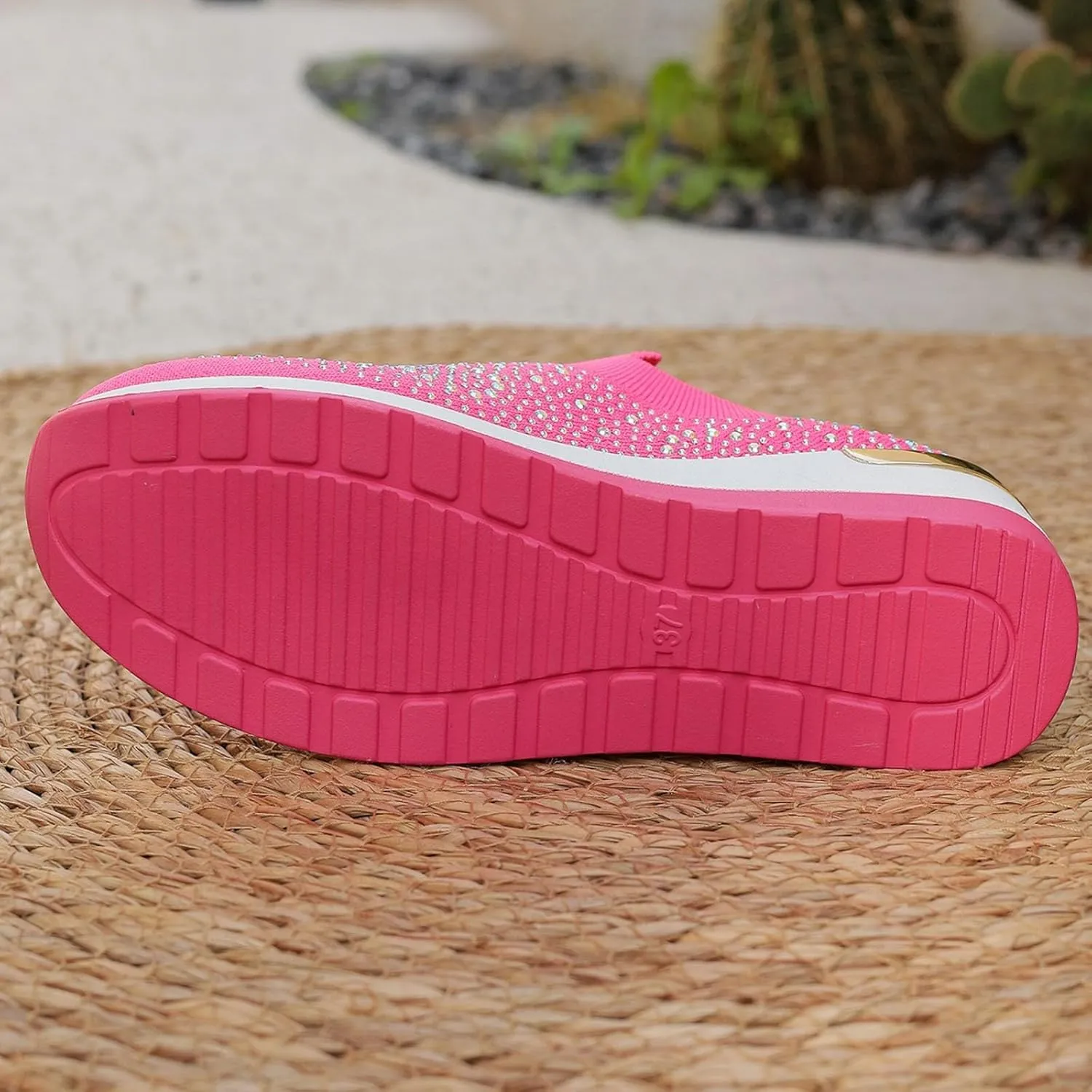 Rhinestone Sneakers for Women 2025,Women's Rhinestone Mesh Slip-On Walking Shoes Fashion Breathable Spakle Glitter Sneaker Orthopedic Wedge Lightweight Shoes Sparkly Bling Loafer