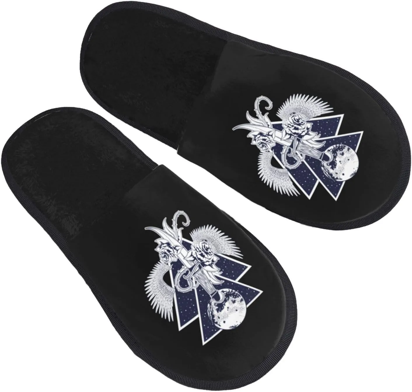 Rock Metal Dark Dagger Blade Shield Wings Slippers Winter Indoor and Outdoor Slipper Warm Cozy Soft Lightweight House Shoes Fuzzy Slip-On Slipper Large