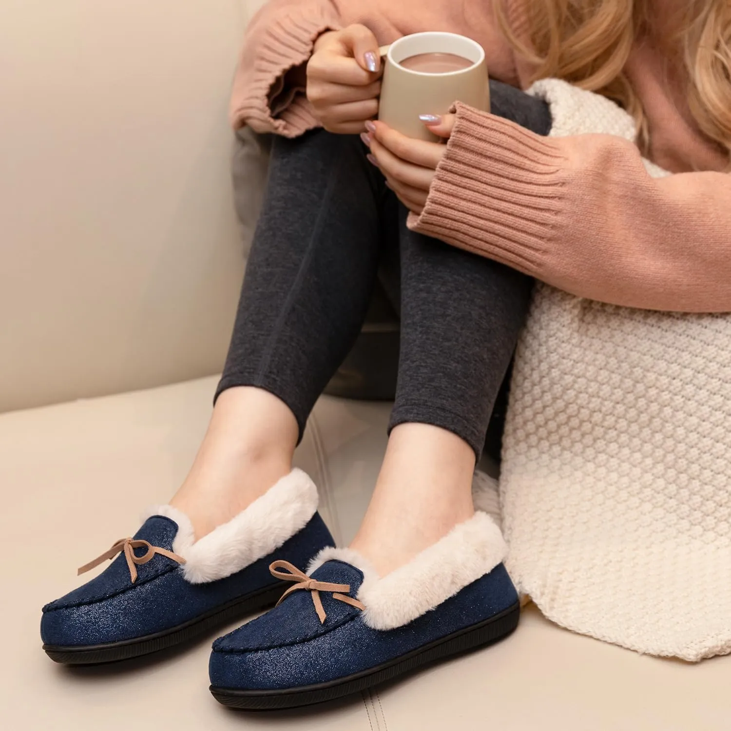 RockDove Women's Caroline Glittered Moccasin Slipper