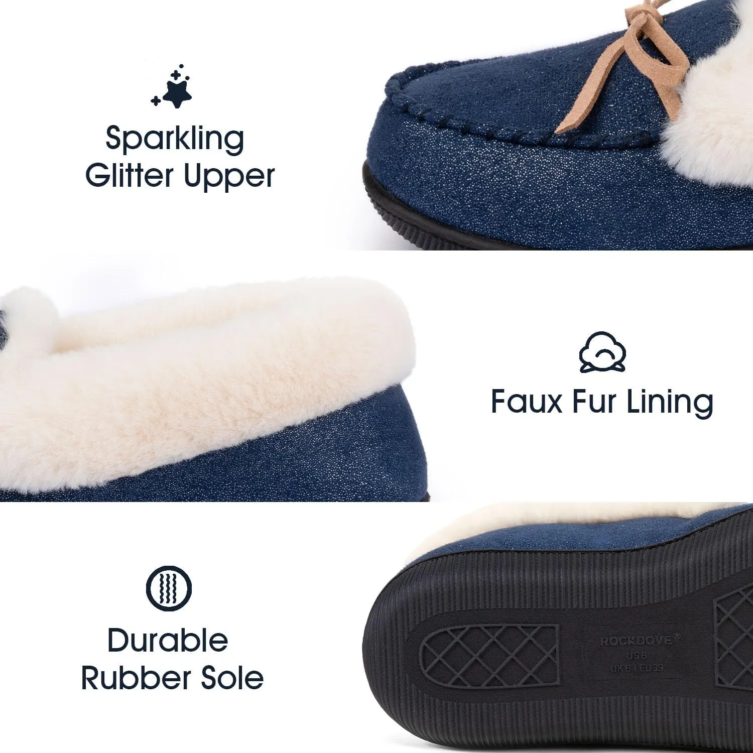 RockDove Women's Caroline Glittered Moccasin Slipper