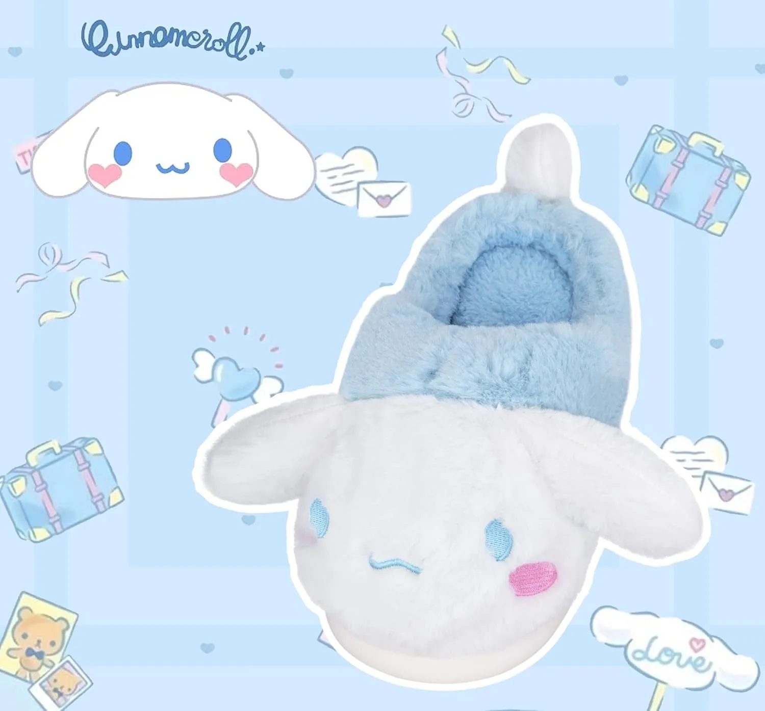 Roffatide Anime Cinnamoroll Fuzzy Slippers Melody House Slippers Closed Toe Open Back Foam Slippers with Rubber Sole for Women