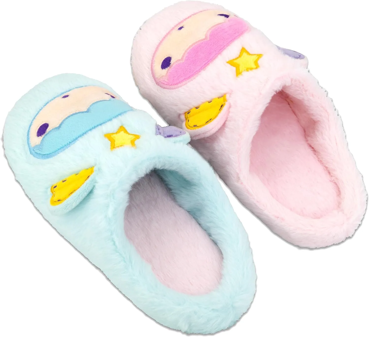 Roffatide Anime Cute Plush Open Back Floor Slippers Indoor Shoes Fuzzy Slippers with Rubber Sole for Women