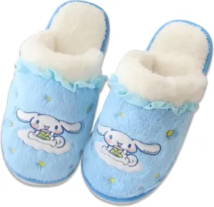 Roffatide Cartoon Cute Plush Open Back Floor Slippers Indoor Shoes Fuzzy Slippers with Rubber Sole for Women