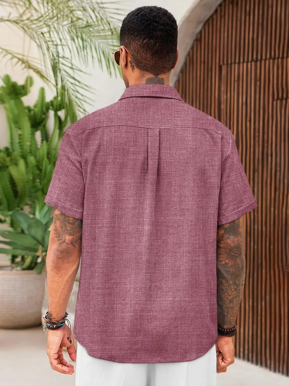 Runcati Mens Cuban Guayabera Shirts Short Sleeve Linen Casual Shirt Button Down Beach Summer Mexican Shirts