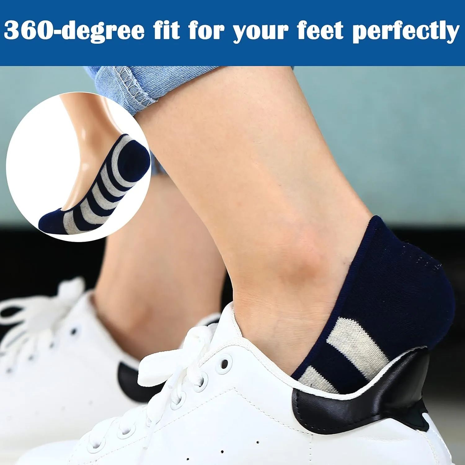 RYI 5-Pack No Show Socks for Women Size 6-9 Ankle Invisible Non-slip Athletic Socks
