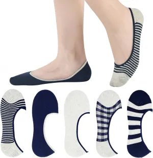 RYI 5-Pack No Show Socks for Women Size 6-9 Ankle Invisible Non-slip Athletic Socks