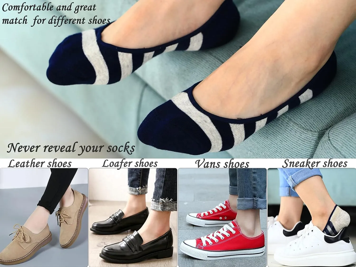 RYI 5-Pack No Show Socks for Women Size 6-9 Ankle Invisible Non-slip Athletic Socks
