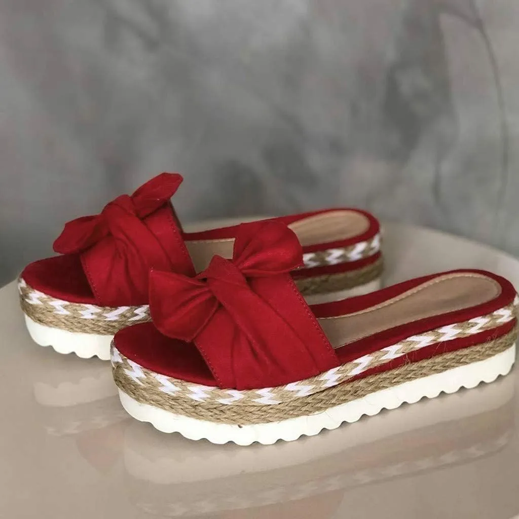 SACFOF Womens Espadrilles Slip on Wedge Sandals Casual Slides Bow Tie Platform Open Toe Summer Dressy Mules Shoes