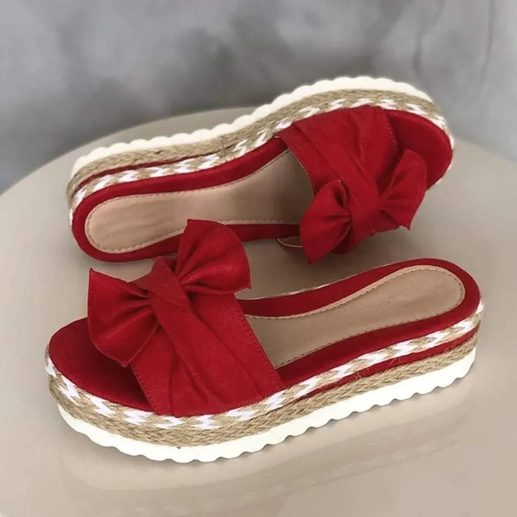 SACFOF Womens Espadrilles Slip on Wedge Sandals Casual Slides Bow Tie Platform Open Toe Summer Dressy Mules Shoes