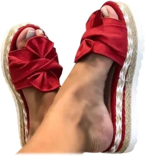 SACFOF Womens Espadrilles Slip on Wedge Sandals Casual Slides Bow Tie Platform Open Toe Summer Dressy Mules Shoes