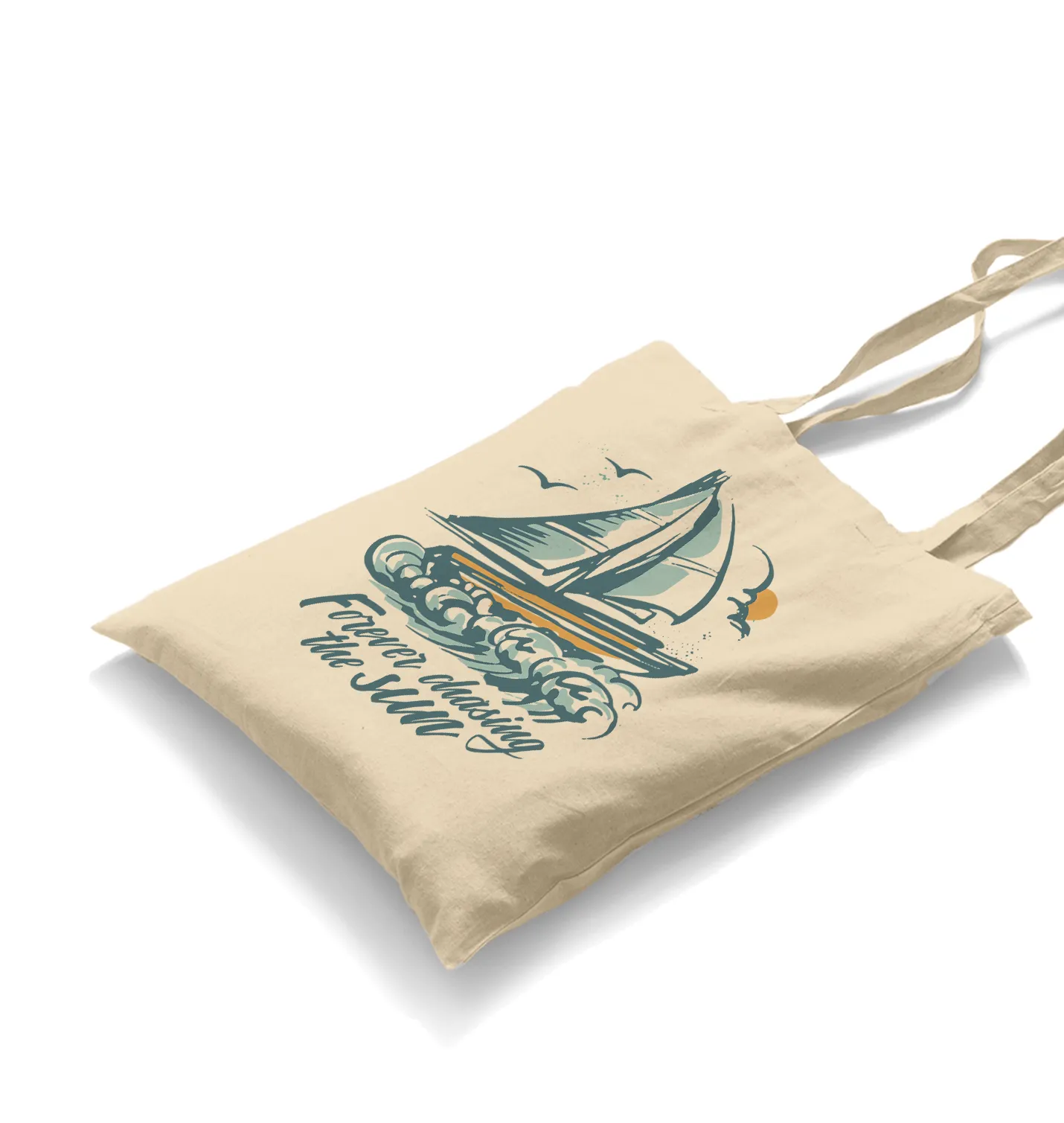 Sailing Boat Chasing the Sun White Canvas Totebag
