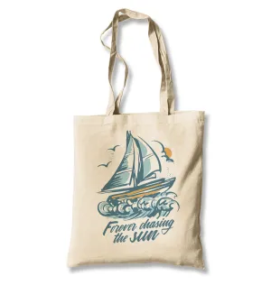 Sailing Boat Chasing the Sun White Canvas Totebag