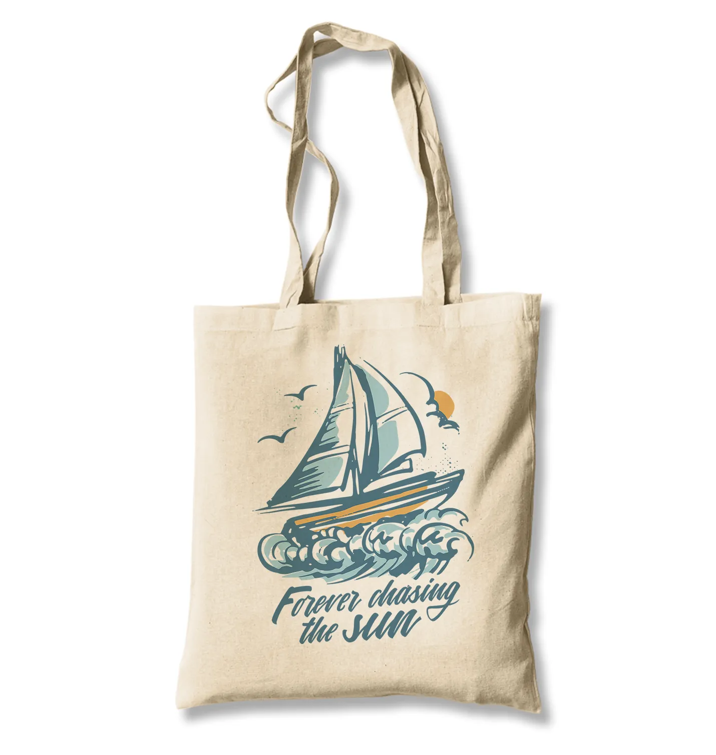 Sailing Boat Chasing the Sun White Canvas Totebag