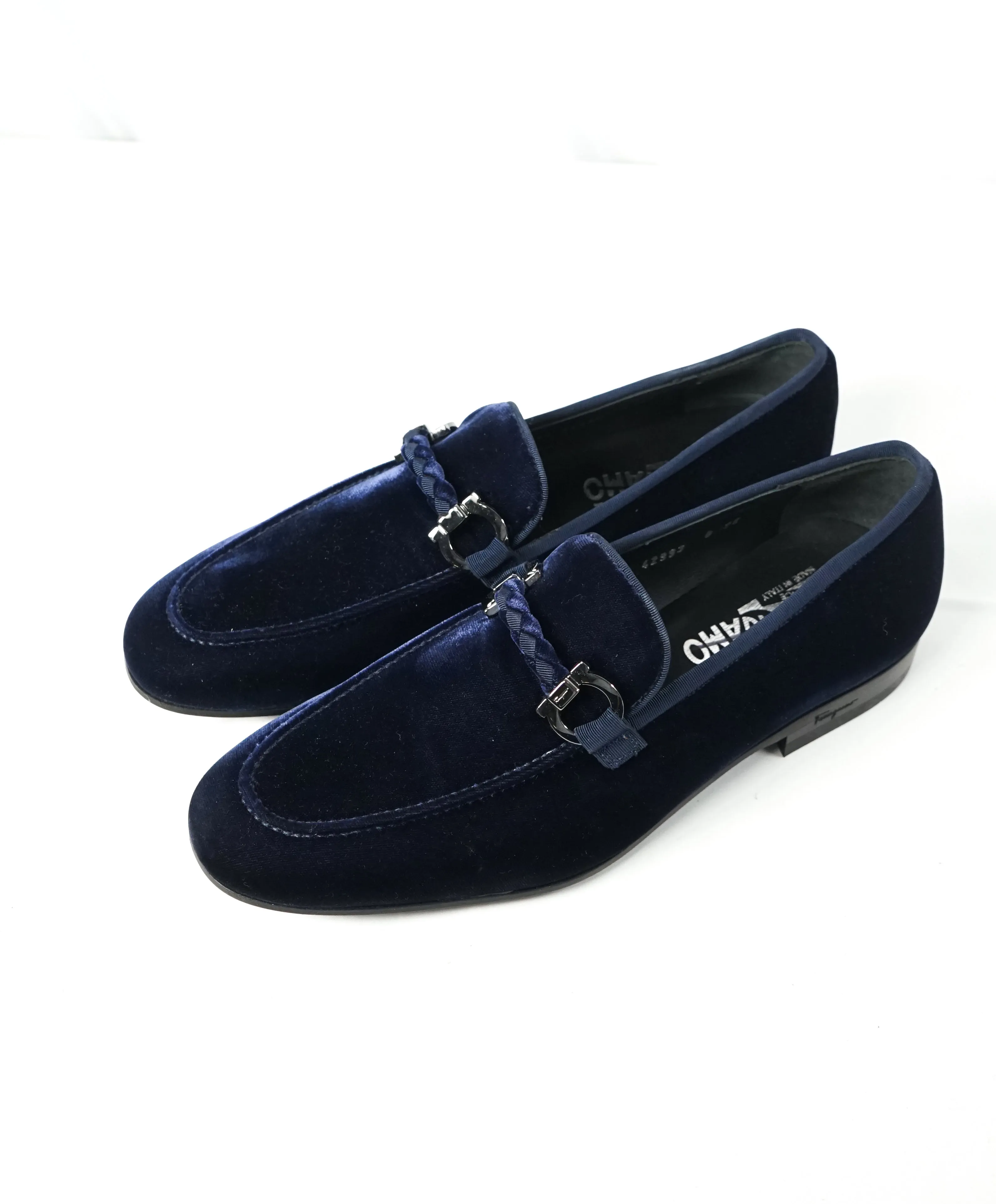 SALVATORE FERRAGAMO - “Roman” Blue Velvet Braided Gancini Bit Loafer - 6EE