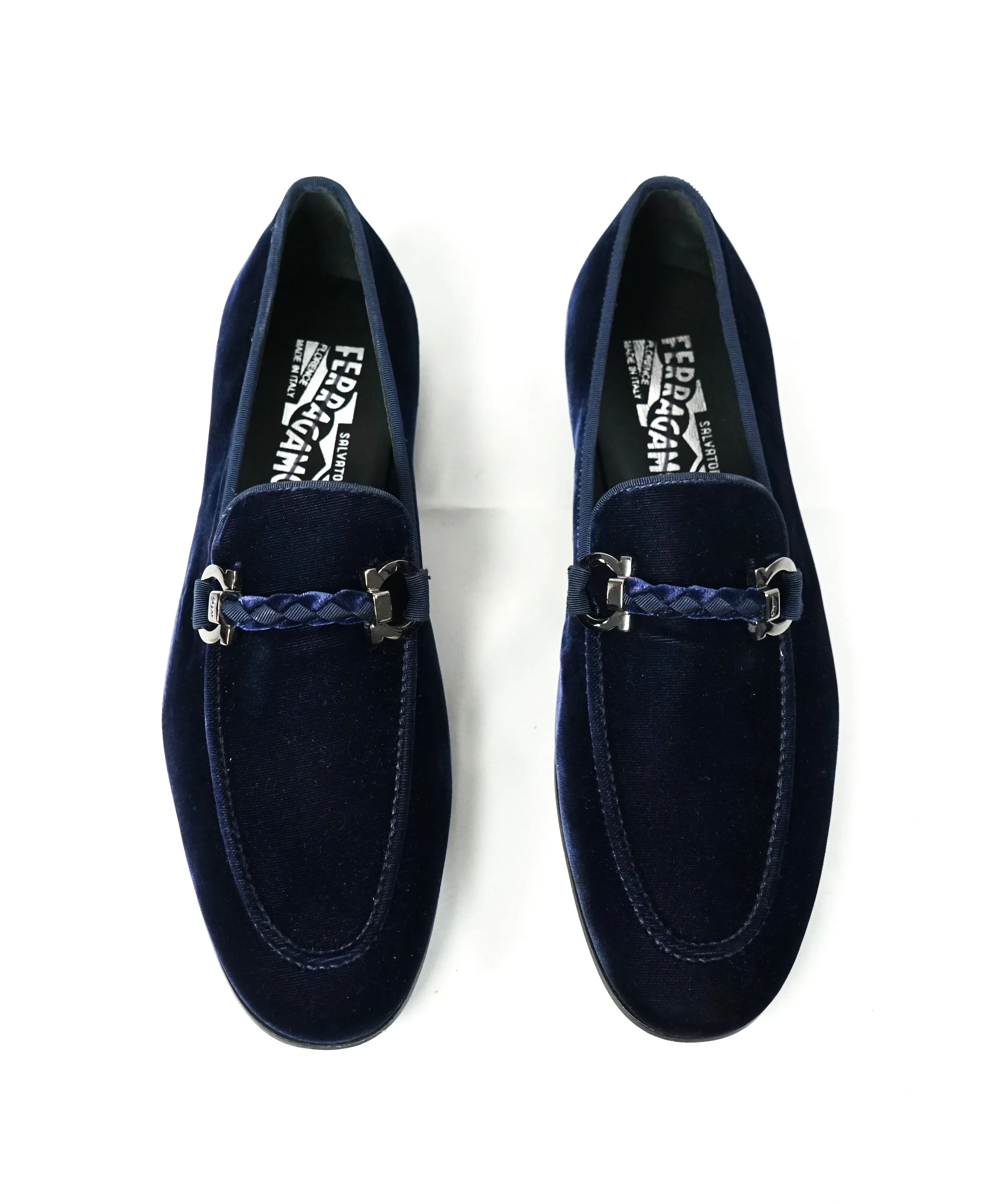 SALVATORE FERRAGAMO - “Roman” Blue Velvet Braided Gancini Bit Loafer - 6EE