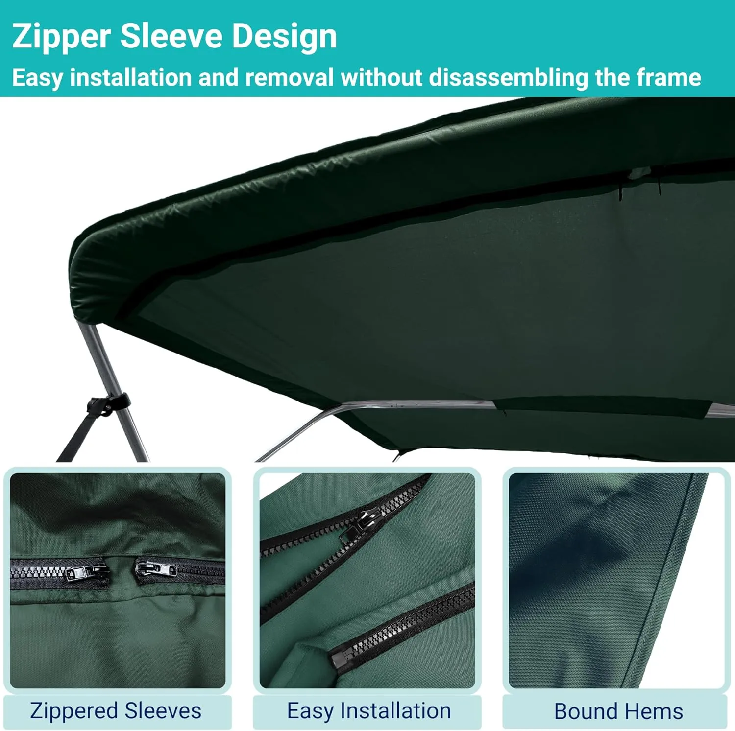 SavvyCraft 4 Bow Bimini Top Replacement Cover 9 Colors Options 8ft and 10ft Long, Durable Marine Grade Canvas Sun Shade Boat Canopy, Easy Install Zipper Sleeves, Replacement Canvas Only No Fram