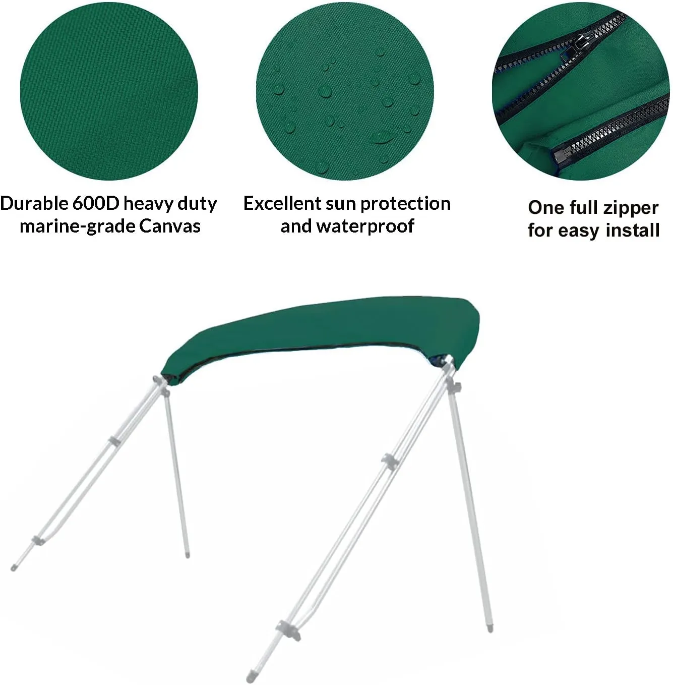 SavvyCraft 4 Bow Bimini Top Replacement Cover 9 Colors Options 8ft and 10ft Long, Durable Marine Grade Canvas Sun Shade Boat Canopy, Easy Install Zipper Sleeves, Replacement Canvas Only No Fram