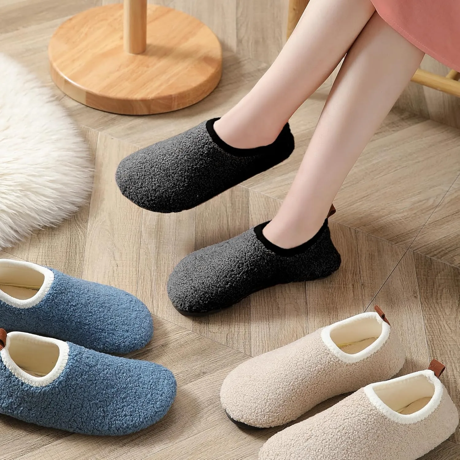 sazujinwu Women's House Shoes Fuzzy Fur Slippers Casual Non Slip Men's Barefoot Slipper Socks Warm Closed Lightweight and Breathable Indoor Outdoor Shoes