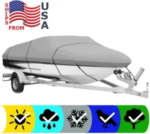 SBU Grey Heavy-Duty Boat Cover Compatible for BAYLINER 212 Cuddy Capri 2003-600 Denier Woven Polyester - 2 Year Warranty & Storage Bag Included