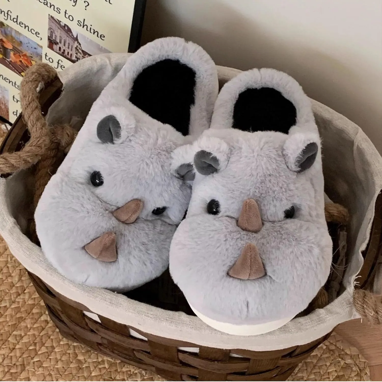 Schnappi Crocodile Slippers, Women's Fuzzy Crocodile Slipper Memory Foam Slippers, Cute Cartoon Animal Slides Winter Warm Cotton House Shoes (Dinosaur,12-13 Women/10-11 Men)