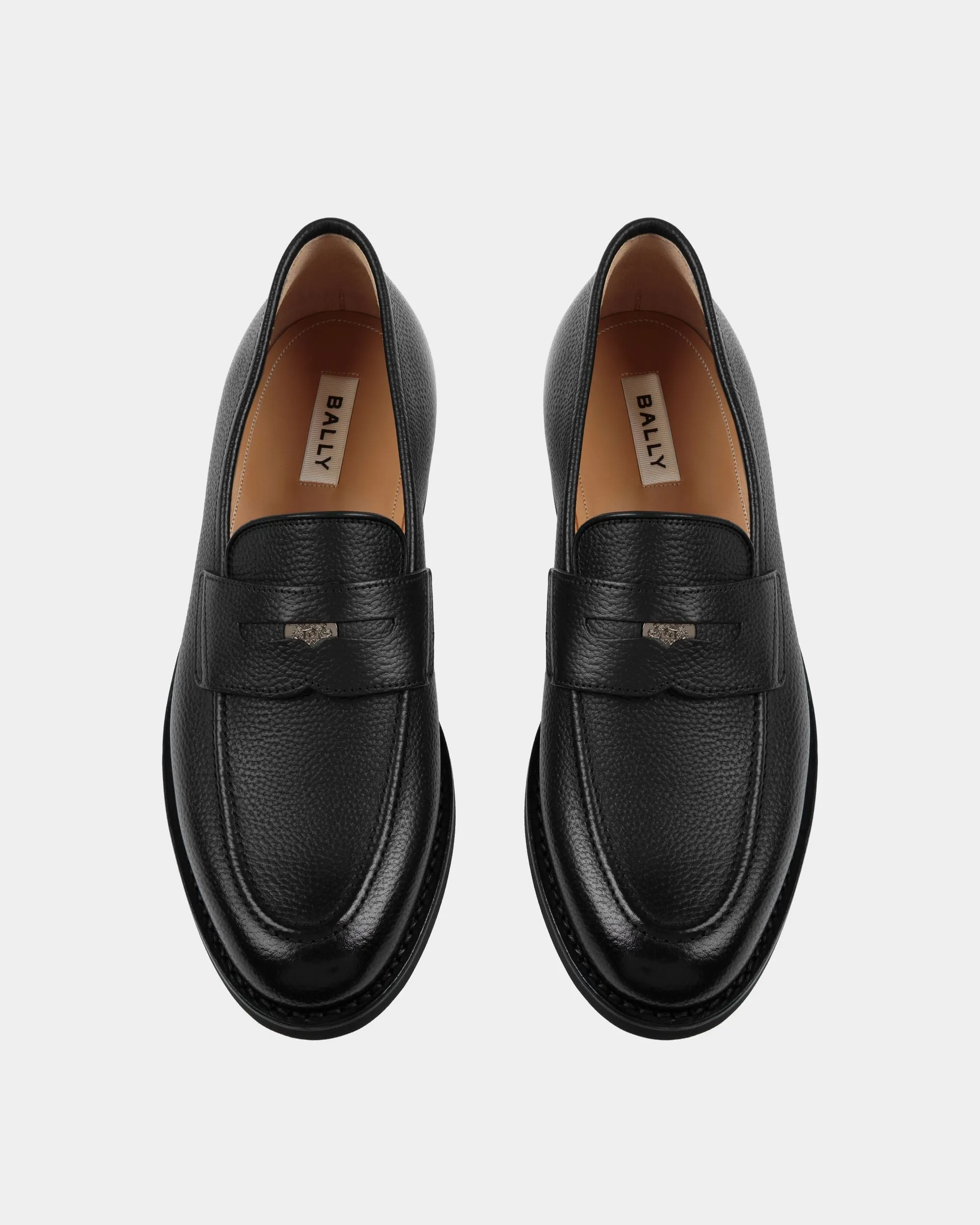 Schoenen Loafer In Black Grained Leather